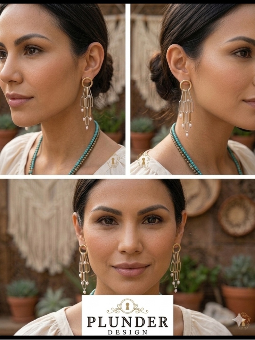 Plunder Design Sally Gold & Silver Link Pearl Earrings NWT